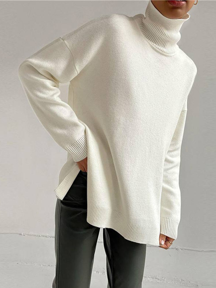 Damen Oversize Pullover mit warmem Kuschelkragen für den Winter. Bequeme & modische Damenmode für kalte Tage.
