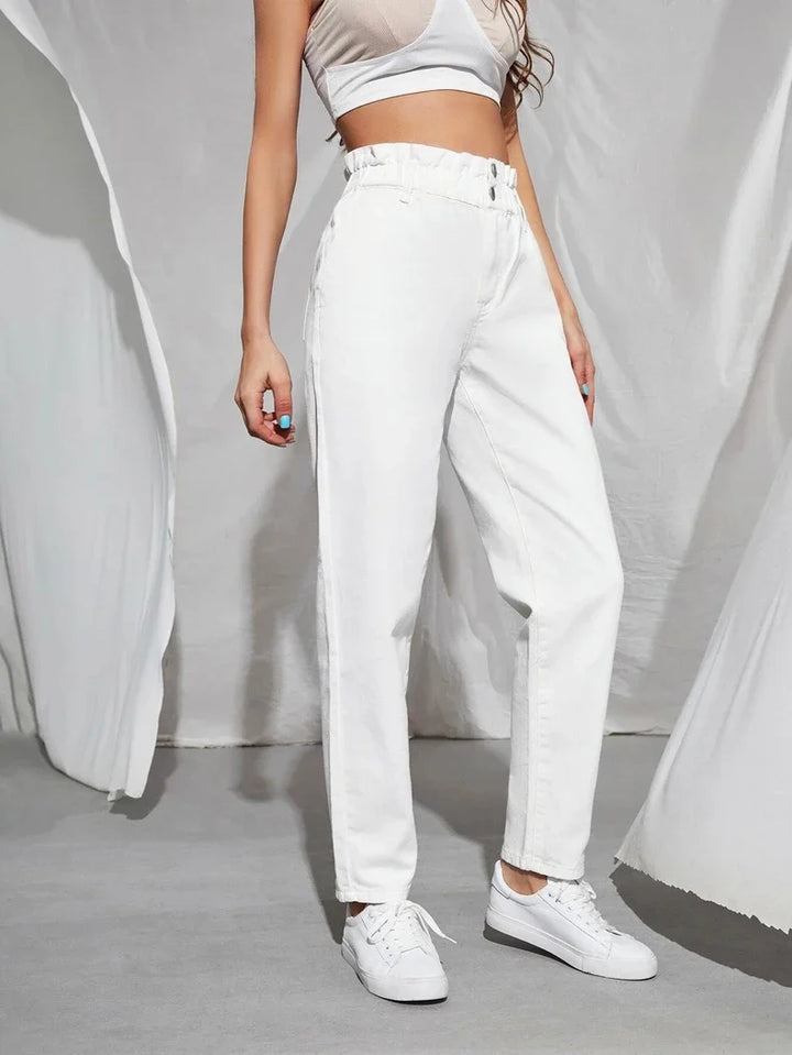 Damenjeans Übergröße, High-Waist, Stretch, mittelblau, ideal für jede Jahreszeit.