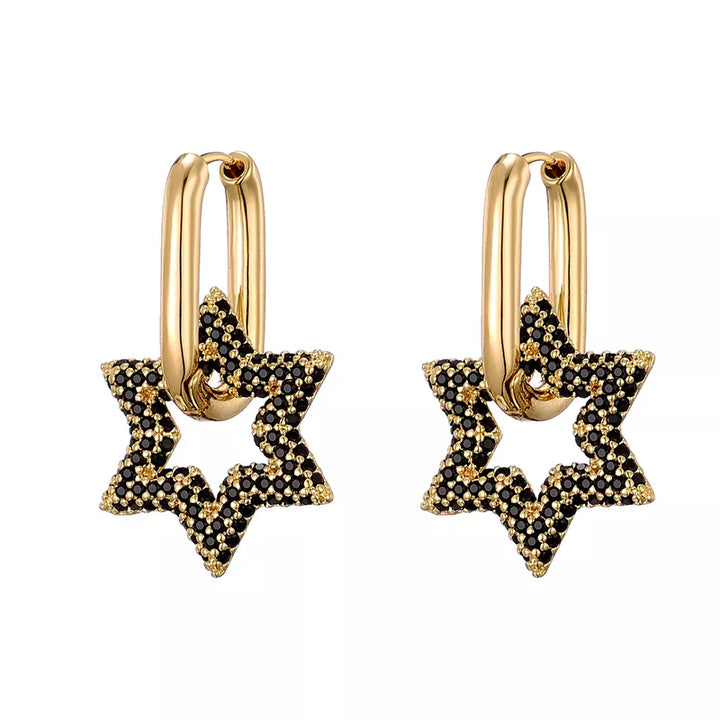 Himmlische Stern-Ohrringe für Damen: funkelnde Creolen mit klaren Kristallen, ein elegantes Schmuck-Accessoire.