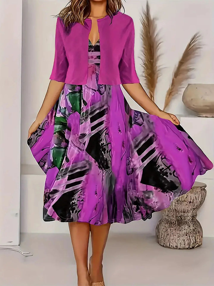 Trendiges Damen Midikleid und Blazer Set; vielseitige Kombination für den Sommer.