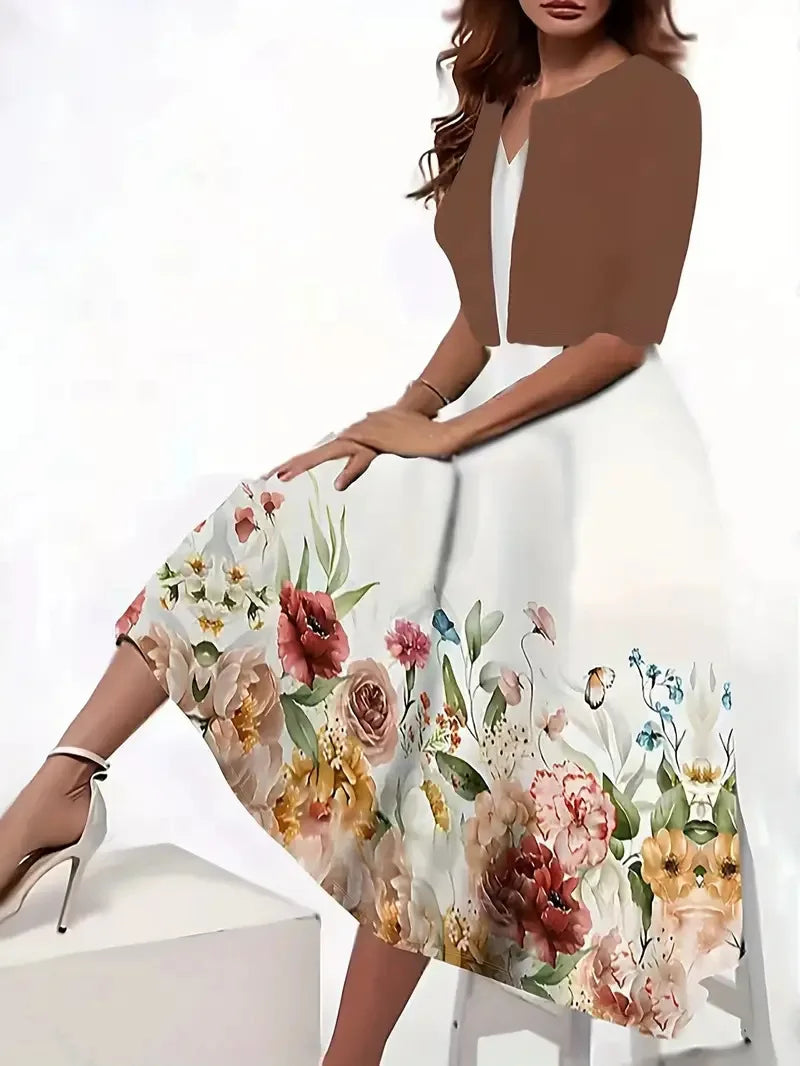 Vielseitiges Damen Sommer-Midikleid mit Blazer; elegant & bequem für jeden Anlass.