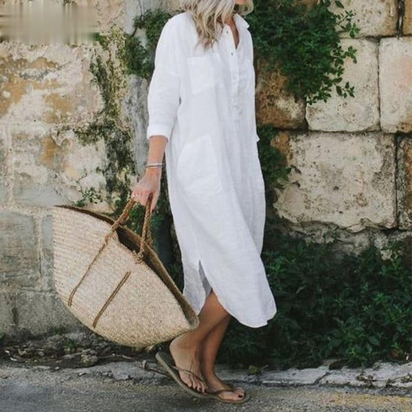 Bequemes Damen Sommer Maxikleid Lizzy mit Knöpfen, ideales Freizeitkleid für Frühling und Sommer, auch in Übergröße.