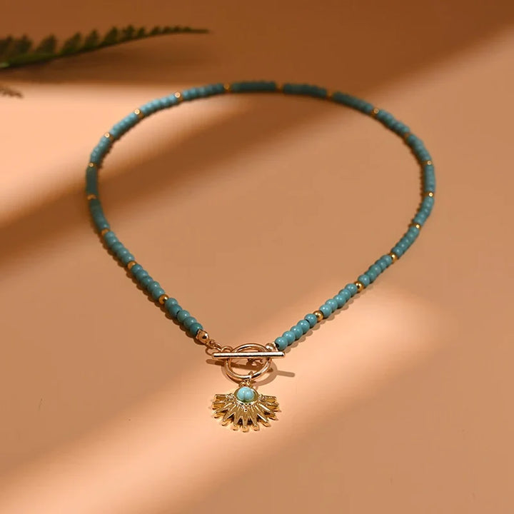 Boho-Stil Damen Halskette: Evil Eye Schutzamulett & bunte Perlen. Einzigartiger Modeschmuck.