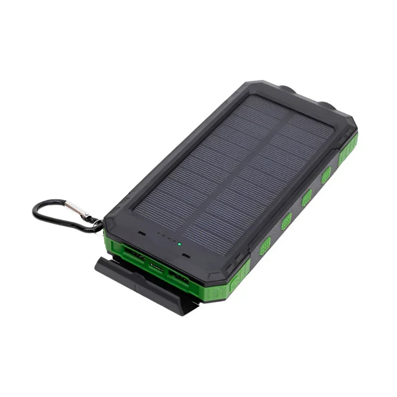 Tragbare Solar Powerbank für Smartphones & Gadgets, mit hellen LEDs für Camping-Abenteuer und Reisen.