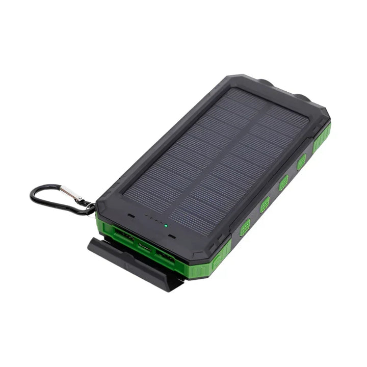 Tragbare Solar Powerbank für Smartphones & Gadgets, mit hellen LEDs für Camping-Abenteuer und Reisen.