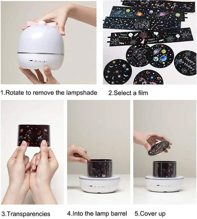 Nachtlicht Projektor mit Sternenhimmel & Musikfunktion; USB-betrieben für entspannte Abende im Kinderzimmer.