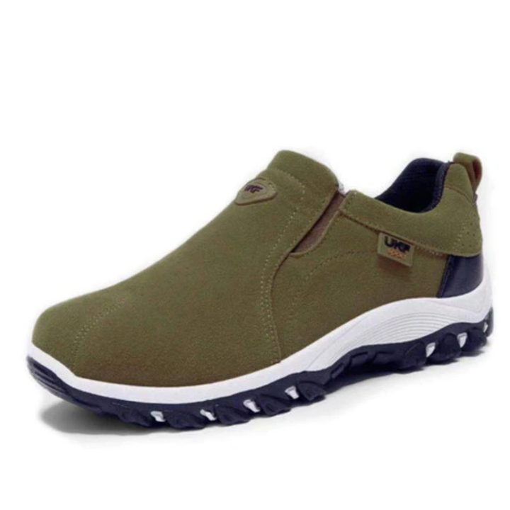 Detailansicht: Orthopädische Herren-Laufschuhe; atmungsaktives Obermaterial & profilierte Antirutsch-Sohle.