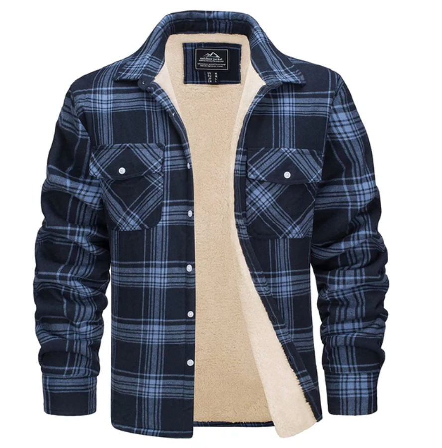 Klassische Herren Flanelljacke, kariert, für zeitlosen Look & Wärme an kalten Tagen.