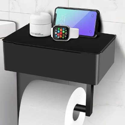 Moderner Toilettenpapierhalter & Ablage, silber, WC-Zubehör für Handy & kleine Badutensilien.