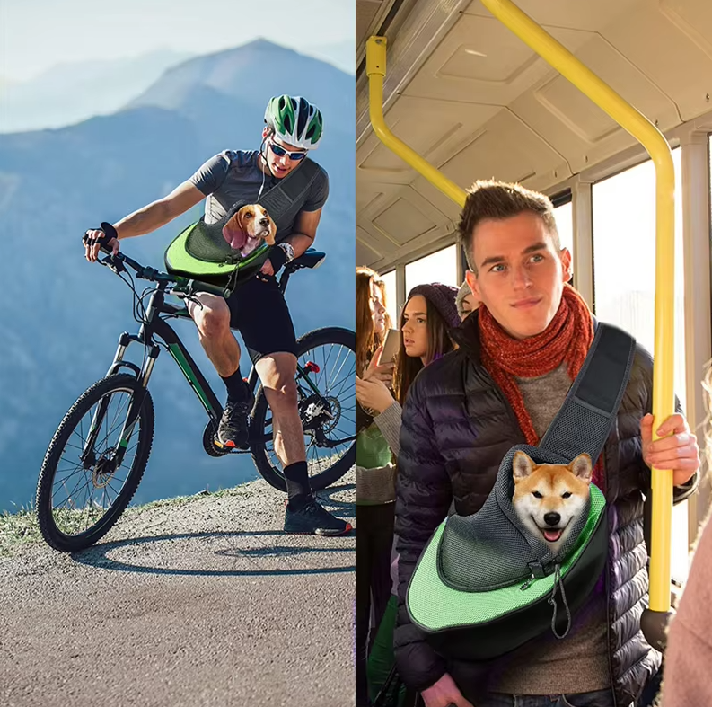 Detailaufnahme der atmungsaktiven Netzgewebe-Hundetragetasche, komfortabel & sicher für kleine Lieblinge.