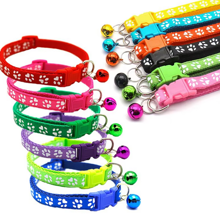 Katzenhalsband mit Glöckchen und Schnellverschluss, verstellbar für optimalen Komfort und Sicherheit der Katze.