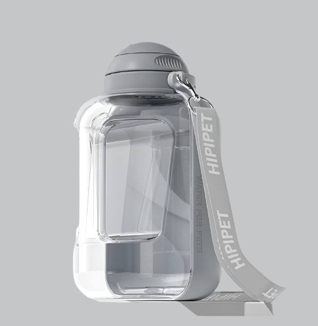 BPA-freie 2-in-1 Trinkflasche für Hunde, ideal für Wasser und Futter unterwegs beim Wandern oder Reisen.