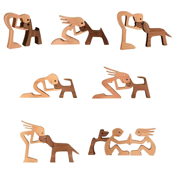 Handgeschnitzte Hundestatue aus Holz, stilvolle Wohndeko für Tierfreunde, minimalistisches Design.