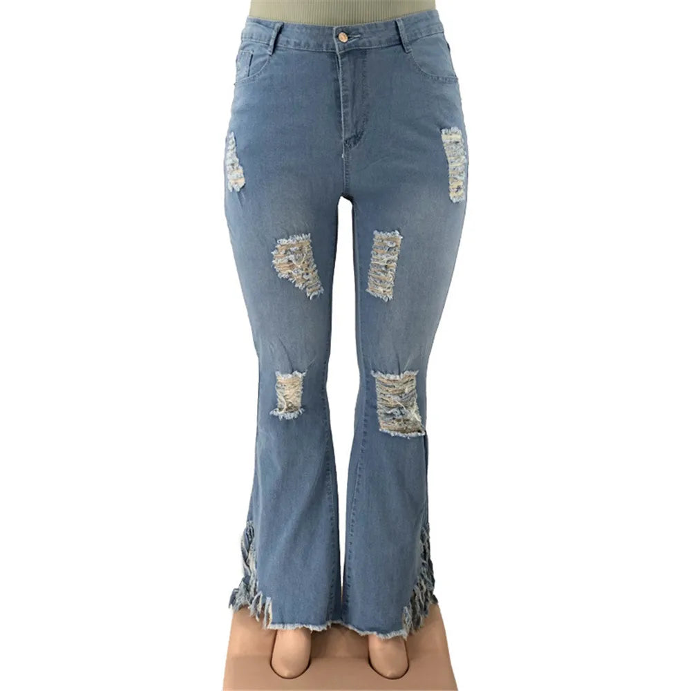 Damen Stretch Schlagjeans in Übergröße, modisch & bequem, perfekt für den Alltag.
