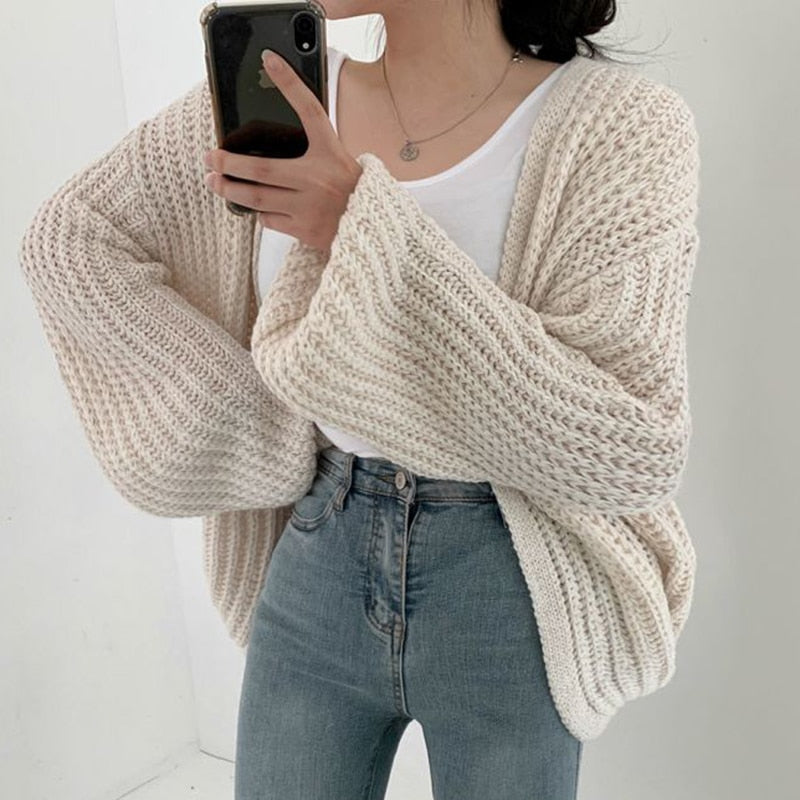 Modische Damen Oversize Strickjacke, Grobstrick Cardigan, perfekt für den Herbst & Winter.