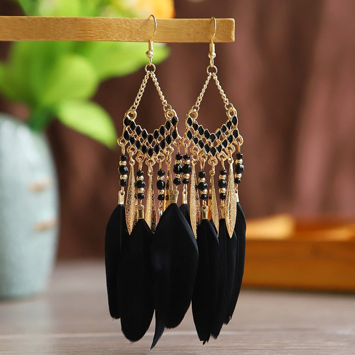 Boho Statement-Ohrringe, lange Federohrringe für Damen, ideal als stylisches Accessoire für jeden Anlass.