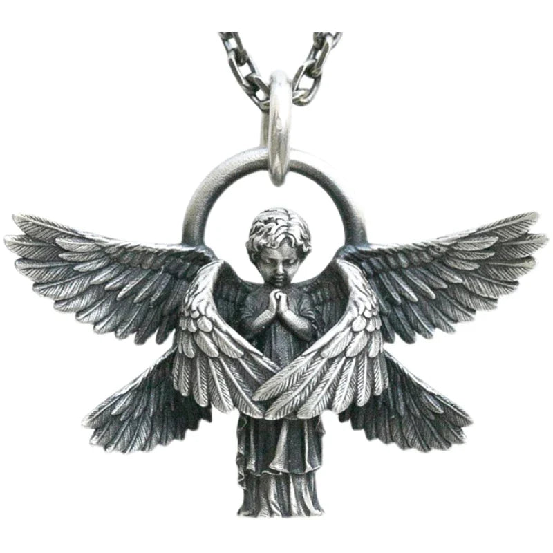 Spiritueller Engelsflügel-Schmuck für Damen, tragbare Silberkette als Ausdruck von Glaube und Schutz.