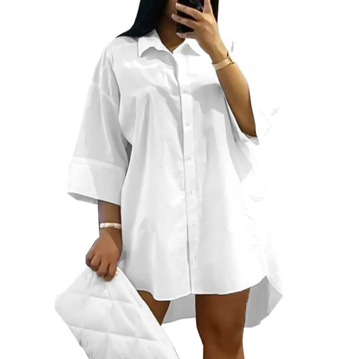 Elegantes, casual Damen Hemdkleid in Übergröße, einfarbig und knielang, perfekt für Frühling.