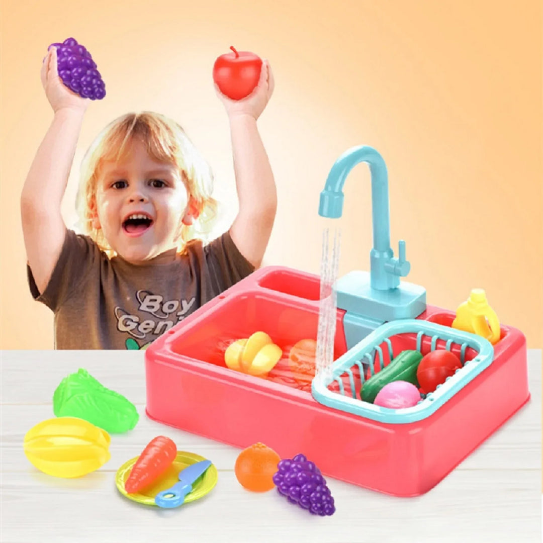 Kinder Spülbecken Spielzeug mit echtem Wasserfluss für realistische Rollenspiele; fördert Motorik & Kreativität.