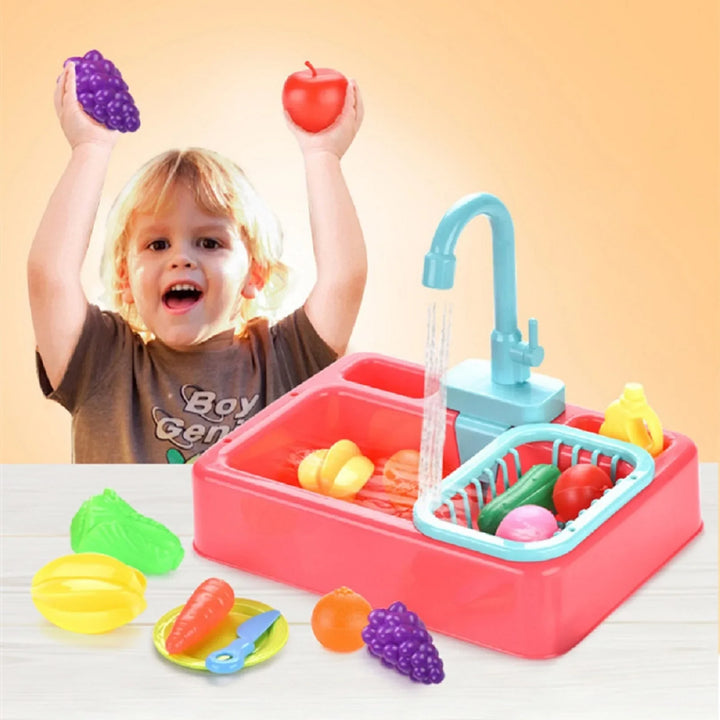Kinder Spülbecken Spielzeug mit echtem Wasserfluss für realistische Rollenspiele; fördert Motorik & Kreativität.