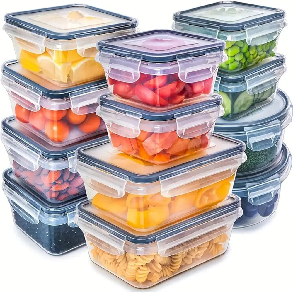 12-teiliges Organizer Frischhaltedosen Set für effiziente Lebensmittelaufbewahrung in der Küche, BPA-frei.