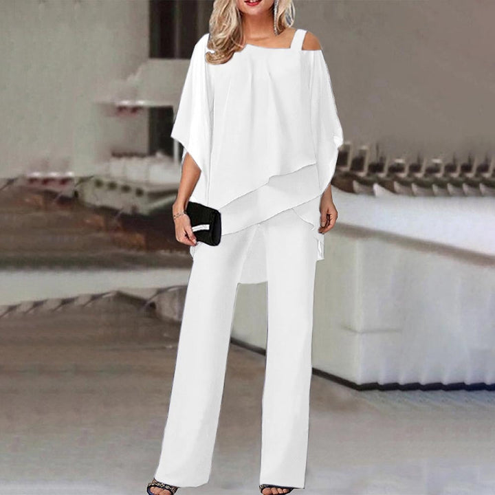 Komplettes Damenmode-Outfit: Zweiteiler Hosenanzug 'Wolff' mit stylischem Coldshoulder für Business & Abend.