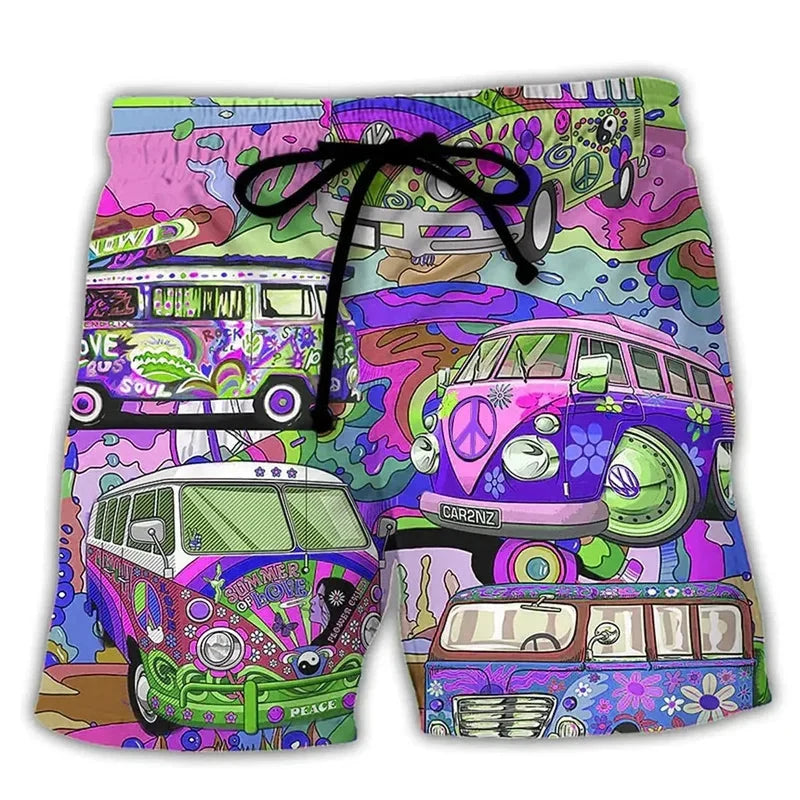 Schnelltrocknende Herren Badehose mit buntem Graffiti Print & verstellbarem Bund für hohen Komfort.