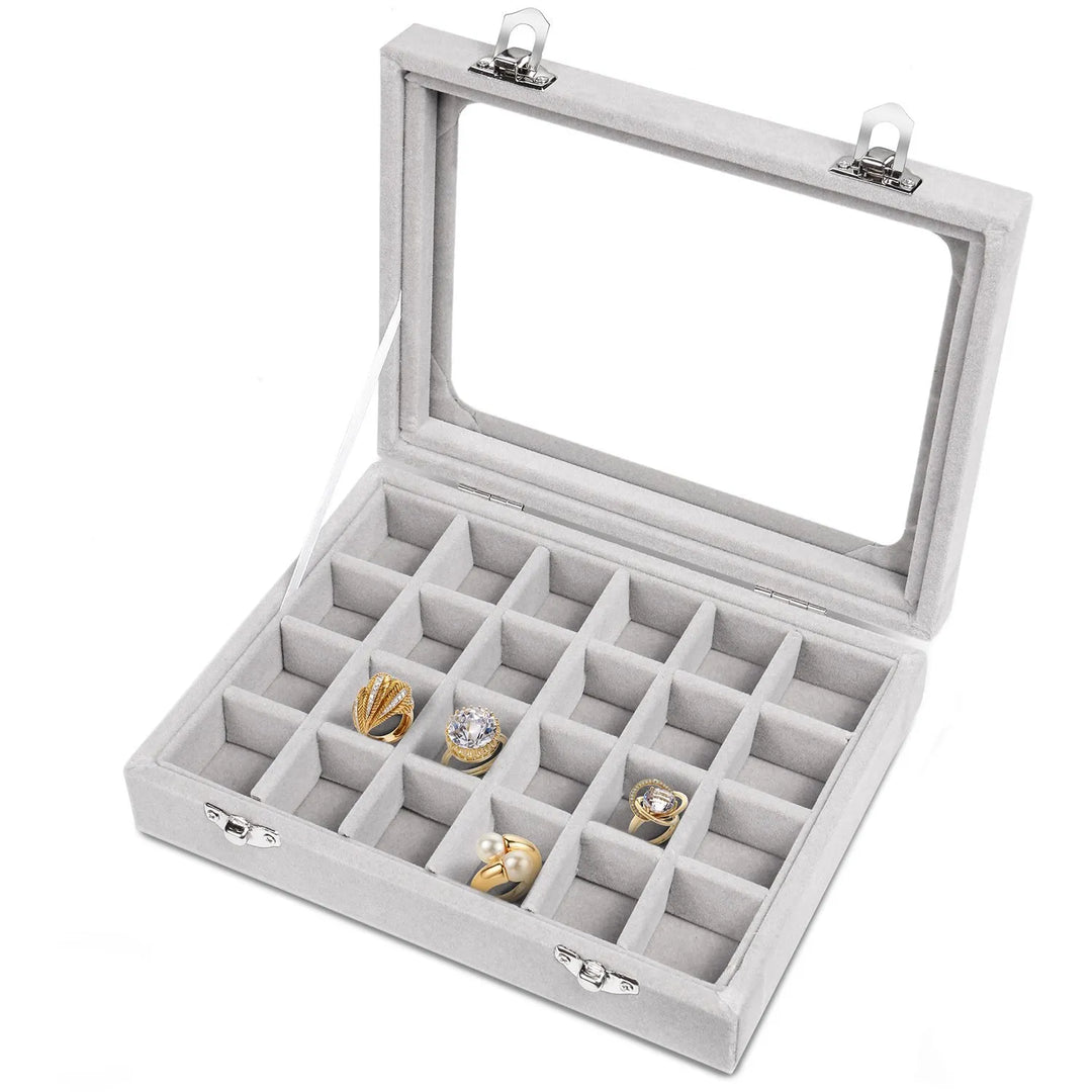 Geschenkidee: Stilvolle Samt Schmuckaufbewahrung mit transparentem Deckel für Damenschmuck.