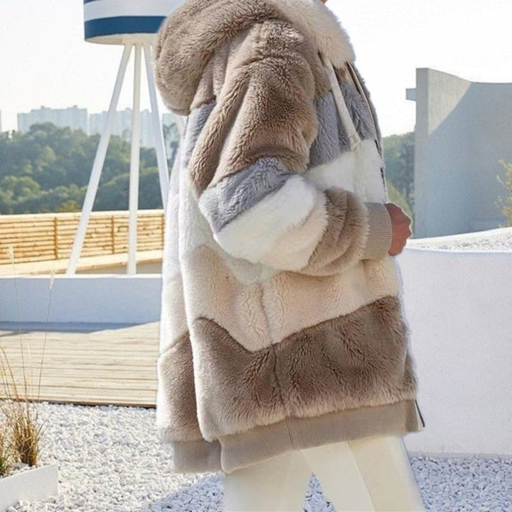 Damen Kapuzen-Cardigan, Faux-Fur, warmes Oberteil für Herbst & Winter, bequem.