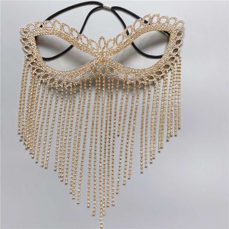 Exklusiver Unisex Gesichtsschmuck: Glänzende Schleier Maske mit Strass & Quasten für Maskenbälle.