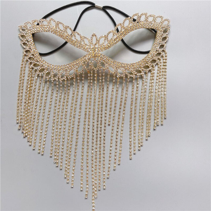 Exklusiver Unisex Gesichtsschmuck: Glänzende Schleier Maske mit Strass & Quasten für Maskenbälle.