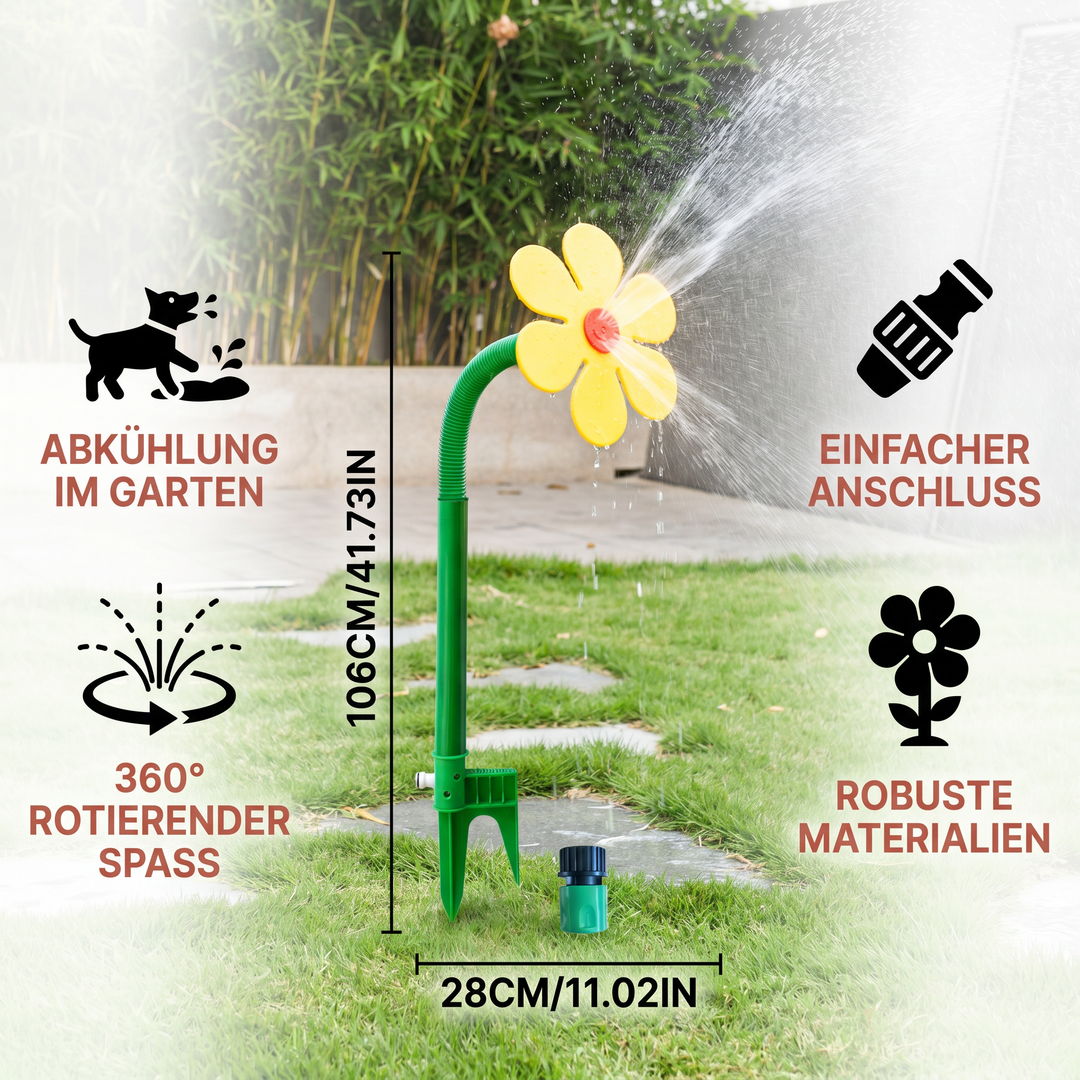 Detailreicher Sonnenblumen-Hundesprinkler, bietet interaktiven Spielspaß und erfrischende Abkühlung im Sommer.