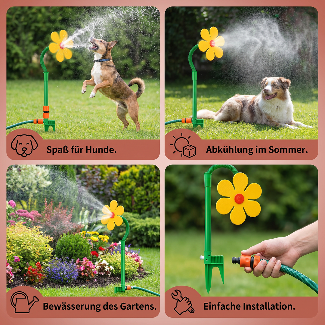 Lustiges Hundespielzeug: Sonnenblumen-Sprinkler für erfrischenden Wasserspaß & Abkühlung im Freien.