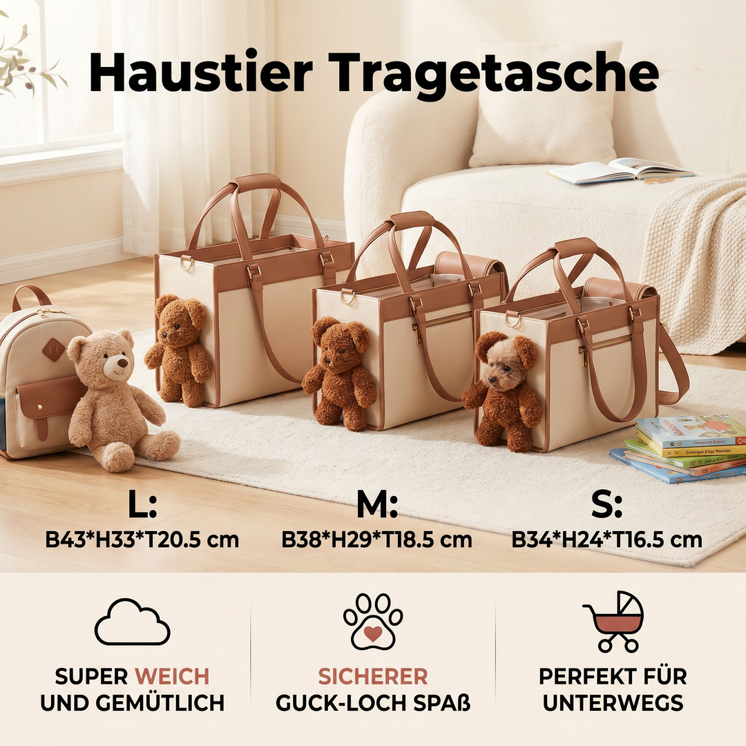 Moderne Haustier Tragetasche für Katzen & kleine Hunde. Bietet Komfort & Sicherheit mit einzigartigem Teddy-Fenster.