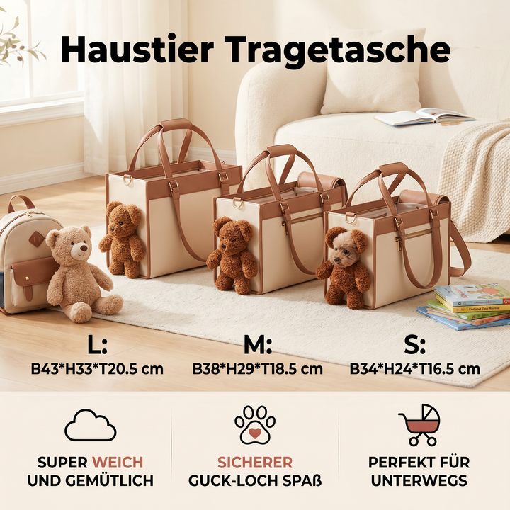 Moderne Haustier Tragetasche für Katzen & kleine Hunde. Bietet Komfort & Sicherheit mit einzigartigem Teddy-Fenster.