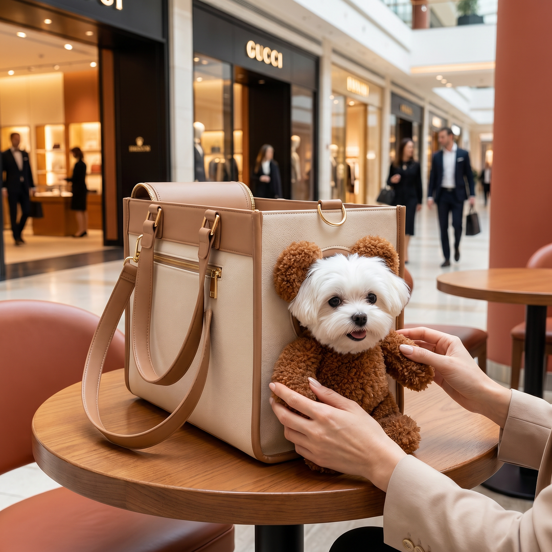 Komfortable Haustier Tragetasche mit Teddy-Fenster Guckloch für eine gemütliche Reise von Hund & Katze.