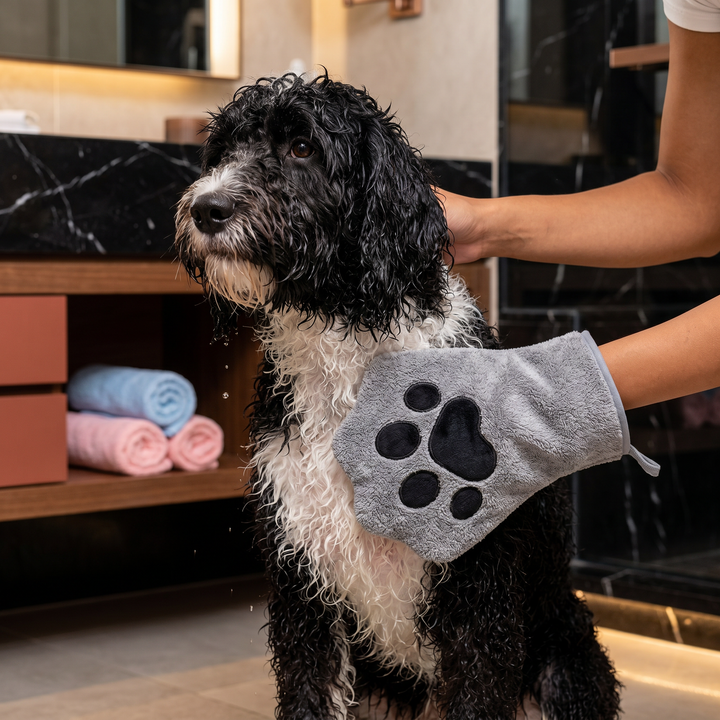 Schnelltrocknendes Haustierhandtuch für Hunde & Katzen, super saugstark für trockenes Fell.