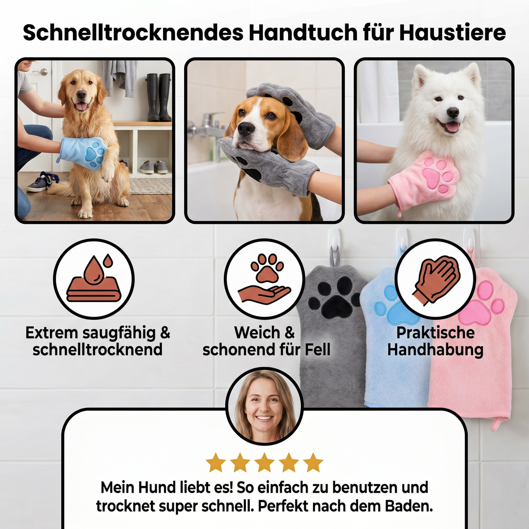Katze kuschelt sich in ein weiches, saugstarkes Handtuch für Haustiere nach der Wäsche.