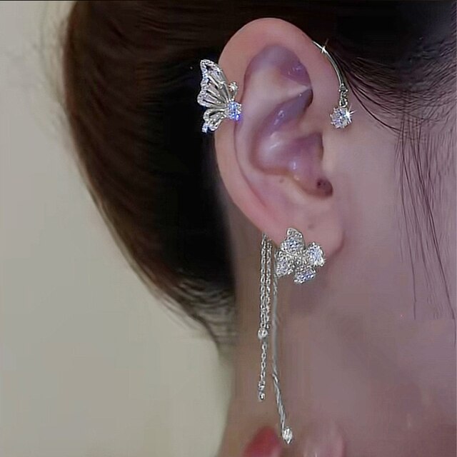 Feierliche Schmetterlings-Ohrmanschette, gold oder silber, glitzernd, piercingloser Ohrschmuck Damen.