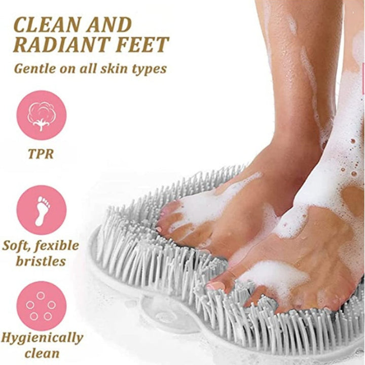 Ergonomische Fußwaschbürste mit Saugnäpfen für sicheren Halt und eine revitalisierende Fußmassage.