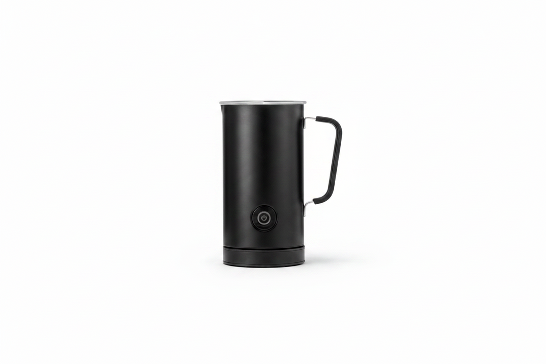 Elektrischer Milchaufschäumer aus Edelstahl für cremigen Milchschaum für Cappuccino & Latte, schwarz.