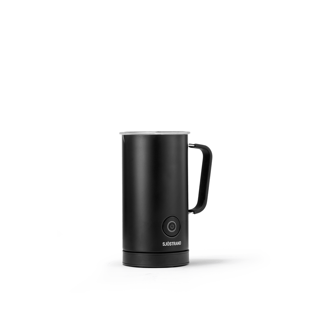 Eleganter schwarzer elektrischer Milchaufschäumer aus Edelstahl für einfachen, perfekten Milchschaum zu Hause.