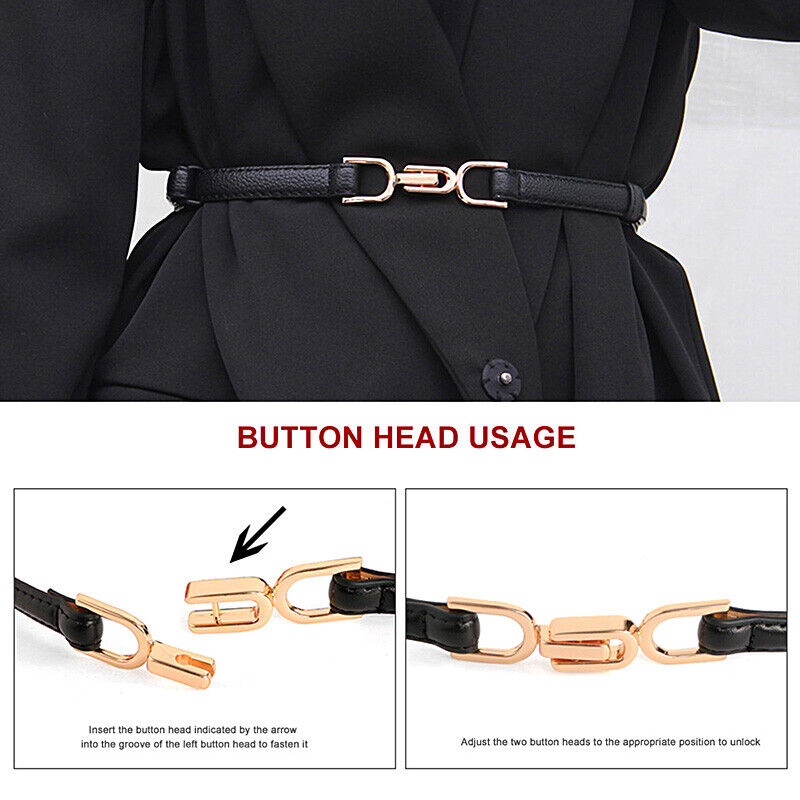 Eleganter, verstellbarer Damengürtel, schmal, goldene Schnalle, ideal zum Stylen verschiedener Kleider.