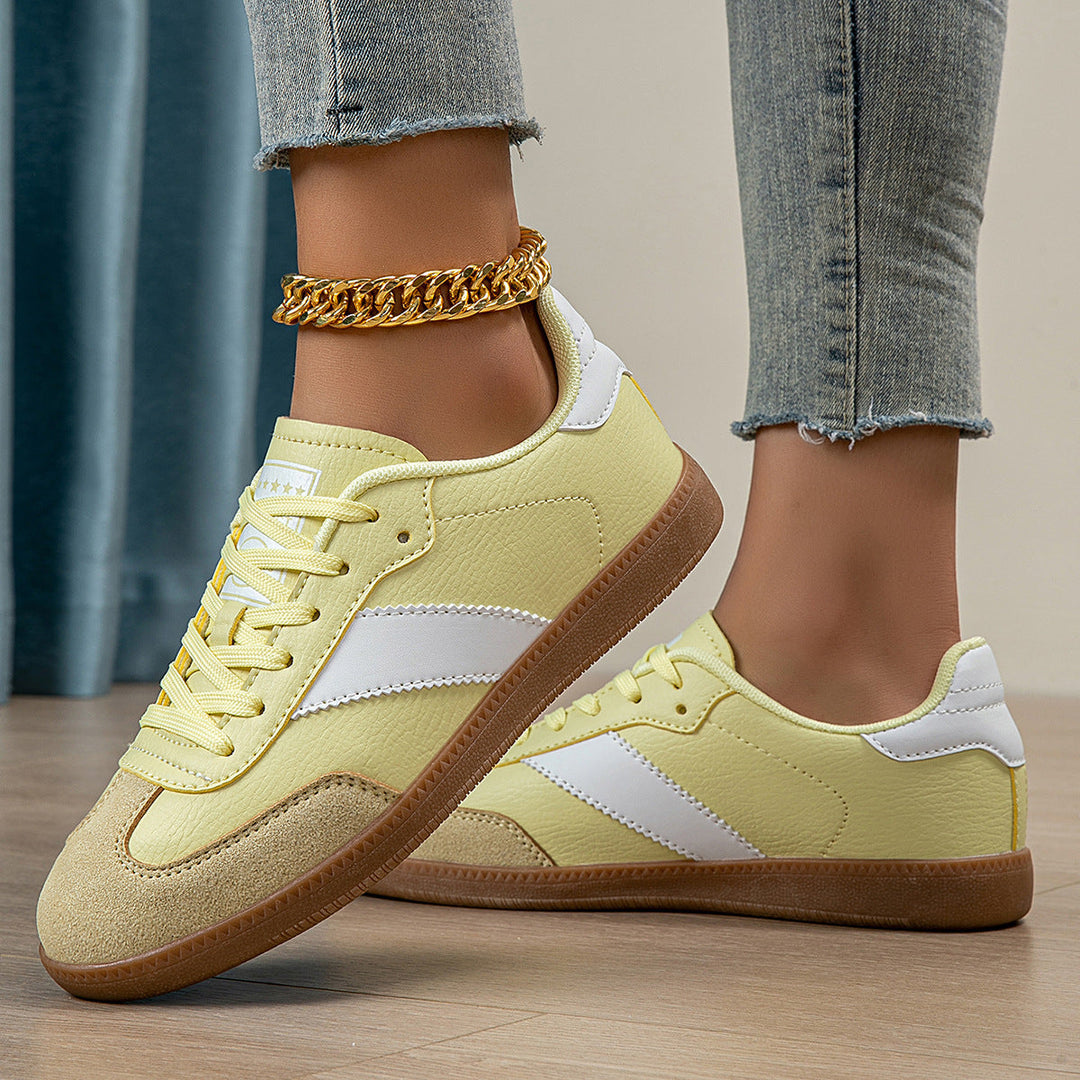 Bequeme, leichte Low-Top Damen-Sneaker in Gelb-Grün mit Schnürung. Perfekte Komfortschuhe für jeden Tag.