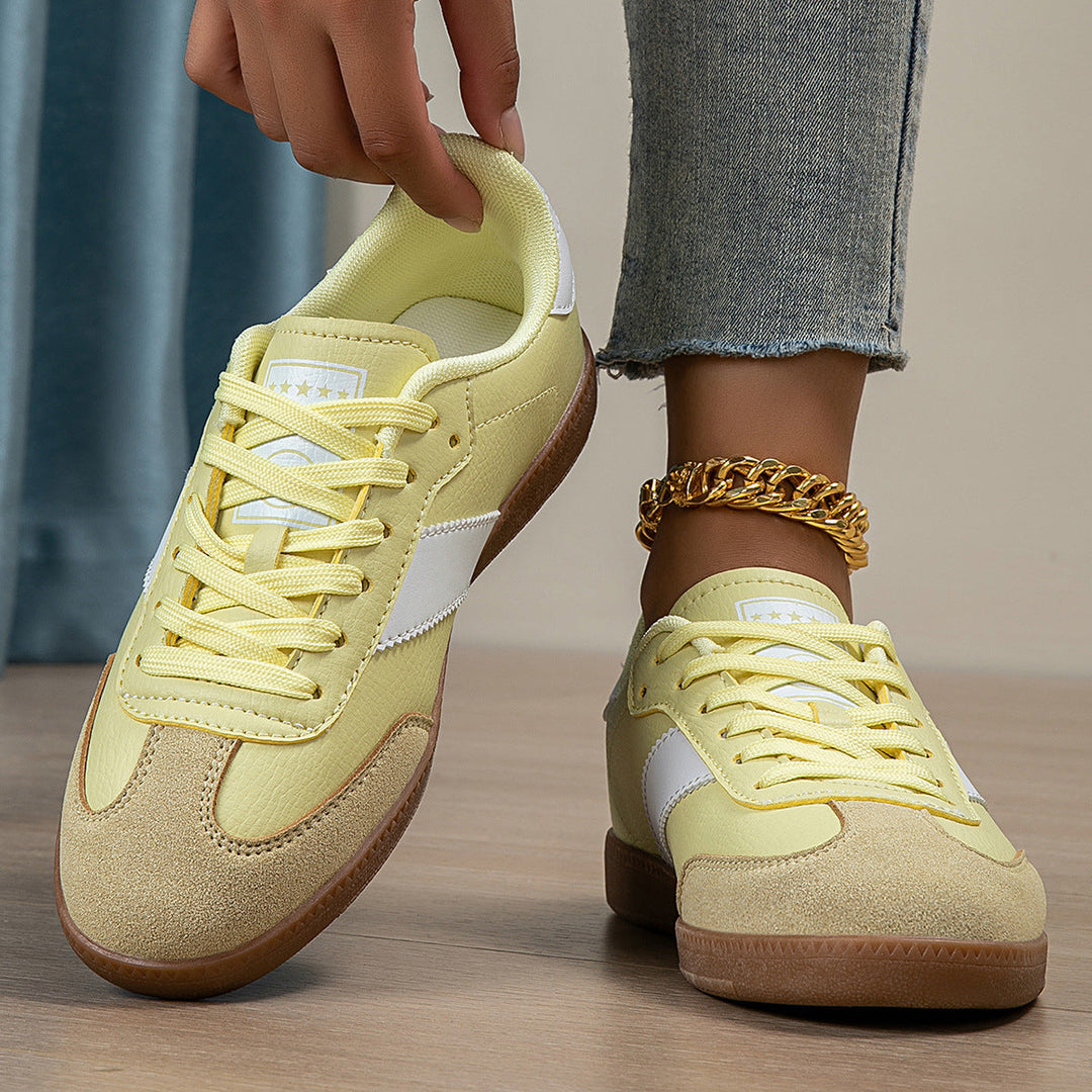 Atmungsaktive Sportschuhe für Damen in Gelb-Grün mit rutschfester Sohle. Ideale Alltagssneaker für aktiven Komfort.