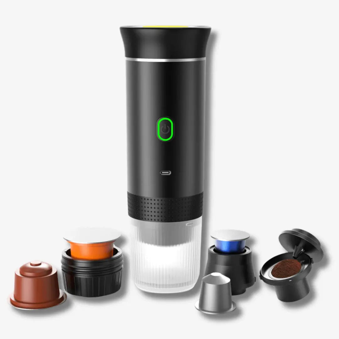 Tragbare Espressomaschine für unterwegs, ideal für frischen Kaffee auf Reisen, im Büro oder bei Outdoor-Abenteuern.