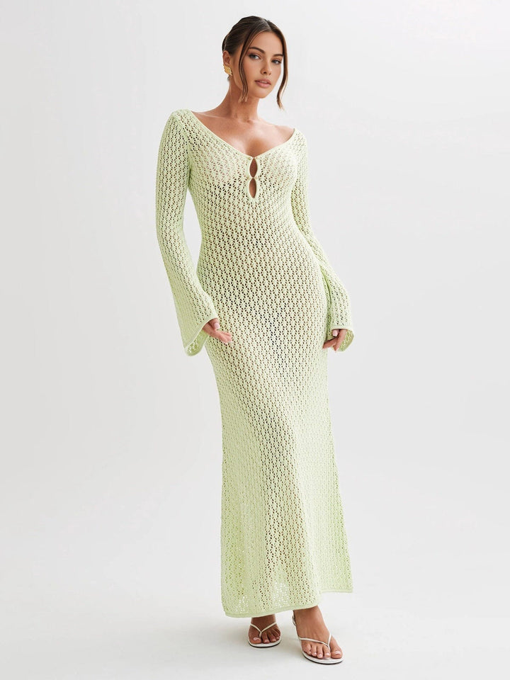Damen Maxikleid Boho, Sommerkleid mit Glockenärmeln & V-Ausschnitt, perfekt für Urlaub & Freizeit.