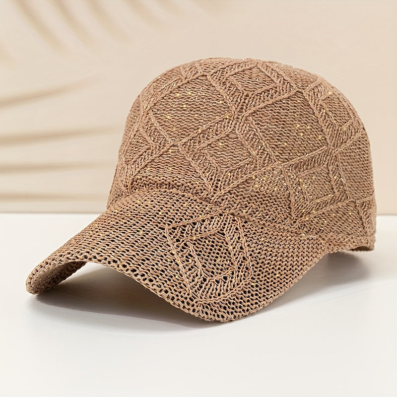 Damen Gehäkelte Sommerkappe, atmungsaktiv und verstellbar, ideal für Freizeit und Sonnenschutz.