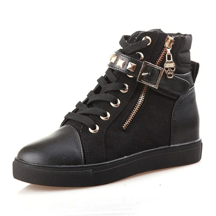 Sportlich-elegante hohe Damen Sneaker in Weiß mit Reißverschluss, bequem für den Alltag.