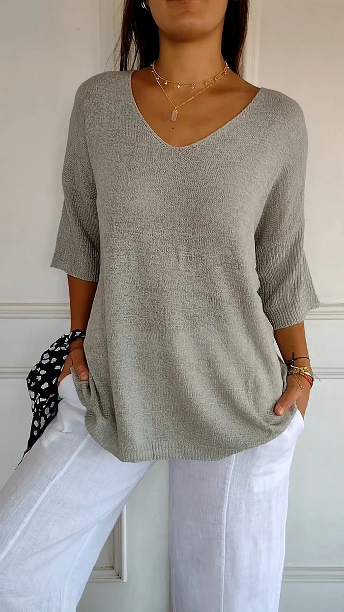 Vielseitiges Damen Stricktop mit V-Ausschnitt, lockerem Wohlfühl-Schnitt. Elegantes Oberteil für Freizeit & Büro.